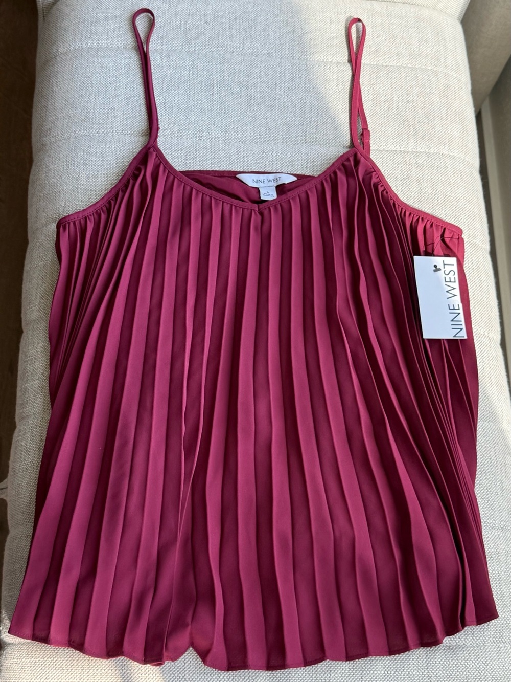 Nine West Pleated Spaghetti Strap Cami - Burgundy